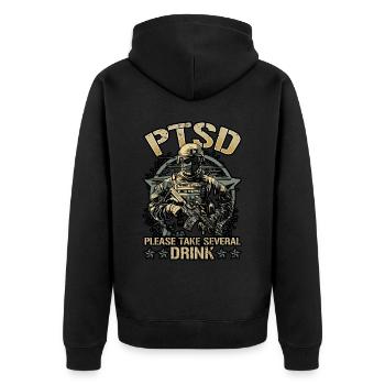 Dysfunktionaler Veteran Please Take Several Drink - Unisex Premium Bio Zip Hoodie - Schwarz - Hinten - Nico (187cm)