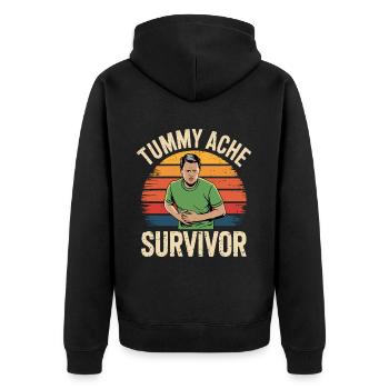 Tummy Ache Survivor Bauchschmerzen - Unisex Premium Bio Zip Hoodie - Schwarz - Hinten - Nico (187cm)