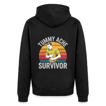Tummy Ache Survivor Bauchschmerzen - Unisex Premium Bio Zip Hoodie - Schwarz - Hinten - Nico (187cm)