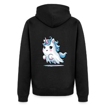 Ghost Unicorn Einhorn Geist Halloween Humor - Unisex Premium Bio Zip Hoodie - Schwarz - Hinten - Nico (187cm)
