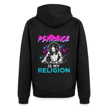 Techno House Party EDM Festival Goa Rave Psytrance - Unisex Premium Bio Zip Hoodie - Schwarz - Hinten - Nico (187cm)