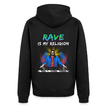 Rave Techno House Party EDM Festival Goa Electro - Unisex Premium Bio Zip Hoodie - Schwarz - Hinten - Nico (187cm)
