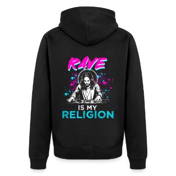 Rave Techno House Party EDM Festival Goa Electro - Unisex Premium Bio Zip Hoodie - Schwarz - Hinten - Nico (187cm)
