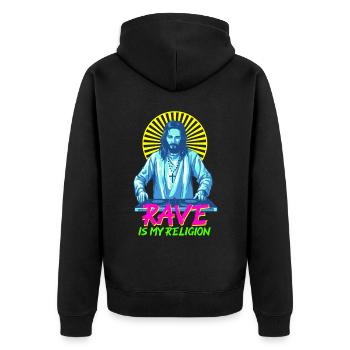 Rave Techno House Party EDM Festival Goa Electro - Unisex Premium Bio Zip Hoodie - Schwarz - Hinten - Nico (187cm)
