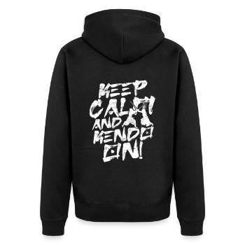 Kendo Keep Calm And Kendo On - Unisex Premium Bio Zip Hoodie - Schwarz - Hinten - Nico (187cm)