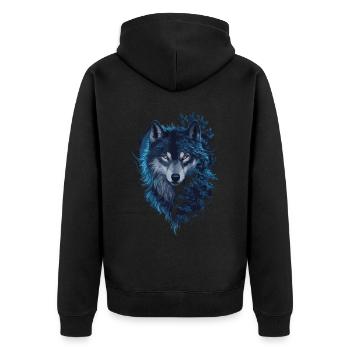 Mystic Wolf – Shadow of the Wild - Unisex Premium Organic Zip Hoodie - black - Back - Nico (187cm)