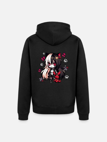 Chibi Kawaii Emo Pastel Goth Pige Anime - Premium økologisk unisex-hættejakke - sort