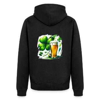 Happy St. Patrick's Day Design Kleeblatt Bier - Unisex Premium Bio Zip Hoodie - Schwarz - Hinten - Nico (187cm)