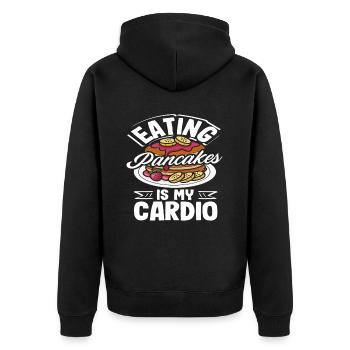 Pfannkuchen Sind Mein Cardio-Leben - Unisex Premium Bio Zip Hoodie - Schwarz - Hinten - Nico (187cm)