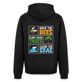 Rettet die Bienen Pflanzen Sie mehr Bäume säubern Sie die Meere - Unisex Premium Bio Zip Hoodie - Schwarz - Hinten - Nico (187cm)