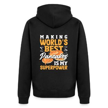 Weltbeste Pfannkuchen Superkraft - Unisex Premium Bio Zip Hoodie - Schwarz - Hinten - Nico (187cm)
