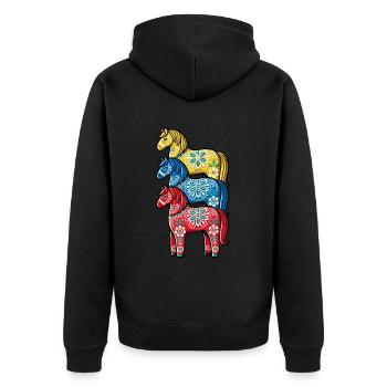 Swedish Dala Horse, Scandinavian sverige sweden - Unisex Premium Bio Zip Hoodie - Schwarz - Hinten - Nico (187cm)
