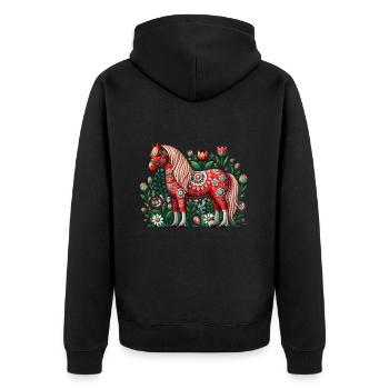 Swedish Dala Horse, Scandinavian sverige sweden - Unisex Premium Bio Zip Hoodie - Schwarz - Hinten - Nico (187cm)