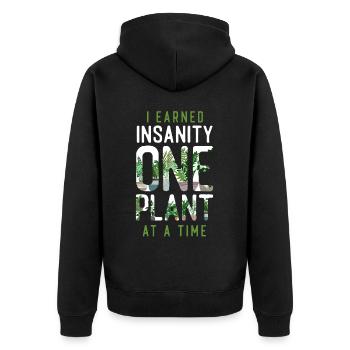 Plant Lover Gardening I Earned My - Unisex Premium Bio Zip Hoodie - Schwarz - Hinten - Nico (187cm)