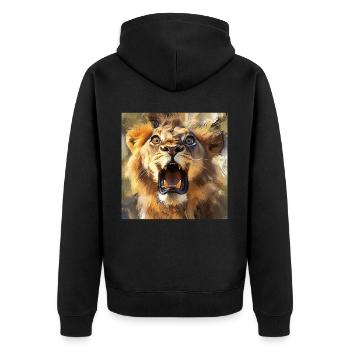 Löwe - Unisex Premium Bio Zip Hoodie - Schwarz - Hinten - Nico (187cm)