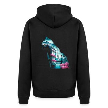 Silhouette Paysage Chat Paris - Veste à capuche bio Premium Unisexe - noir - Dos - Nico (187cm)