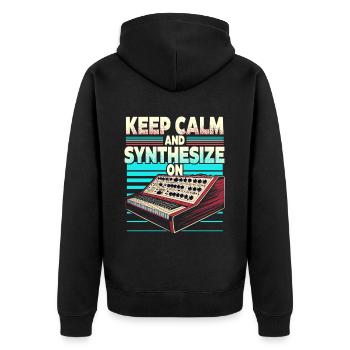 Synthesizer Synth Keep Calm And Synthesize On - Unisex Premium Bio Zip Hoodie - Schwarz - Hinten - Nico (187cm)