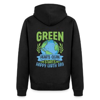 Green Hearts clean startet in den Happy Earth Day - Unisex Premium Bio Zip Hoodie - Schwarz - Hinten - Nico (187cm)