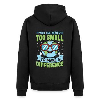 Sie sind nie zu klein, um etwas zu bewirken - Unisex Premium Bio Zip Hoodie - Schwarz - Hinten - Nico (187cm)