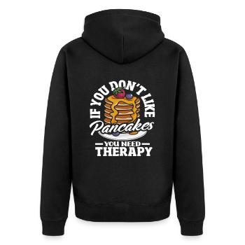 Pancakes Sind Besser Als Therapie - Unisex Premium Bio Zip Hoodie - Schwarz - Hinten - Nico (187cm)