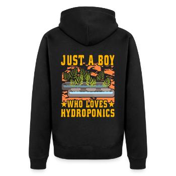 Juste un garçon qui aime la culture hydroponique - Veste à capuche bio Premium Unisexe - noir - Dos - Nico (187cm)