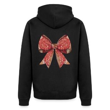 Coquette Bow Metzger Fleischbeil Muster Band - Unisex Premium Bio Zip Hoodie - Schwarz - Hinten - Nico (187cm)