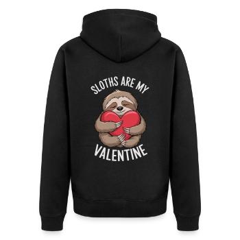 Sloth Love – Funny Valentine's Day Shirt - Unisex Premium Organic Zip Hoodie - black - Back - Nico (187cm)