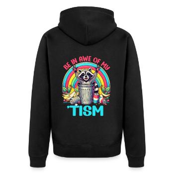Be In Awe Of My 'Tism Autistic Raccoons - Unisex Premium Organic Zip Hoodie - black - Back - Nico (187cm)