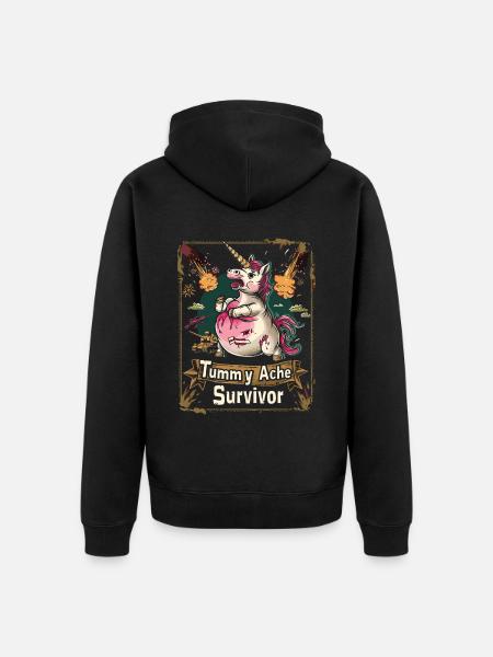 Hauska yksisarvinen meemi vatsakipu - Premium unisex luomu-huppari vetoketjulla - musta