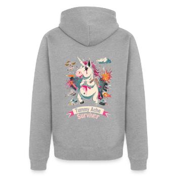 Lustiges Einhorn Meme Bauchschmerzen - Unisex Premium Bio Zip Hoodie - Grau meliert - Hinten - Nico (187cm)