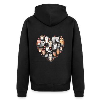 Cute owl with heart for owl lovers - Unisex Premium Organic Zip Hoodie - black - Back - Nico (187cm)