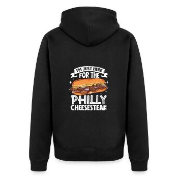 Nur hier für das Philly Cheesesteak - Unisex Premium Bio Zip Hoodie - Schwarz - Hinten - Nico (187cm)