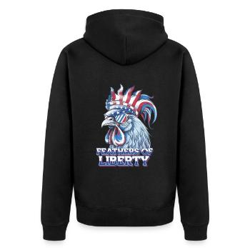 Liberty Rooster Feathers of America Freiheit - Unisex Premium Bio Zip Hoodie - Schwarz - Hinten - Nico (187cm)