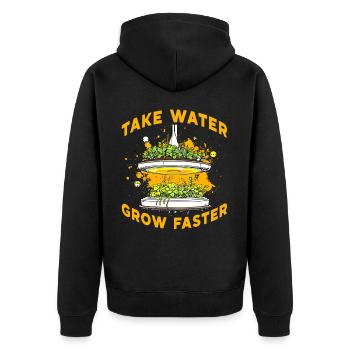 Wasser schneller wachsen lassen - Unisex Premium Bio Zip Hoodie - Schwarz - Hinten - Nico (187cm)