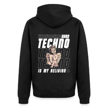 Techno House Party EDM Festival Goa Electro Rave - Unisex Premium Bio Zip Hoodie - Schwarz - Hinten - Nico (187cm)