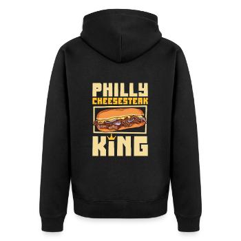 Philly Cheesesteak King - Unisex Premium Bio Zip Hoodie - Schwarz - Hinten - Nico (187cm)
