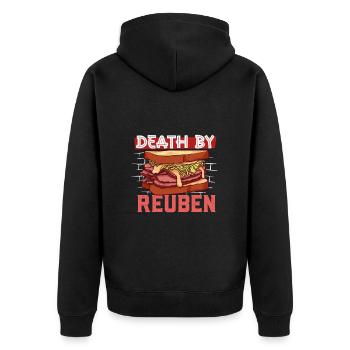 Death by Reuben - Unisex Premium Bio Zip Hoodie - Schwarz - Hinten - Nico (187cm)