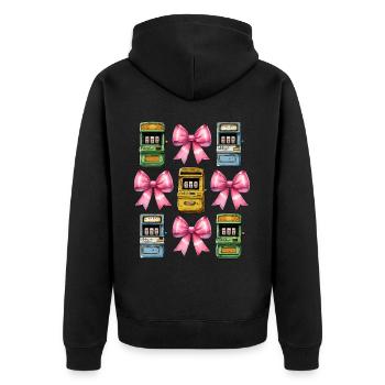 Coquette Bow Spielautomat Glücksspiel Gambler - Unisex Premium Bio Zip Hoodie - Schwarz - Hinten - Nico (187cm)