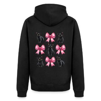 Coquette Bow Black Cat Mom Pink Bow - Unisex Premium Organic Zip Hoodie - black - Back - Nico (187cm)