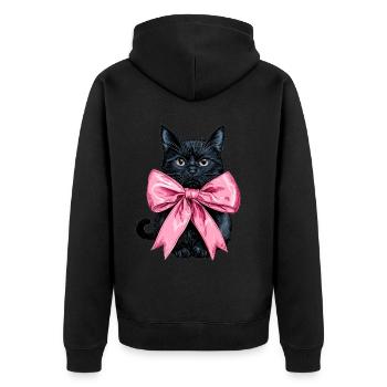 Coquette Bow Black Cat Mom Pink Bow - Unisex Premium Organic Zip Hoodie - black - Back - Nico (187cm)