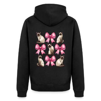Coquette Bow Siamese Cat Mom Cute Pink Mothers Day - Unisex Premium Organic Zip Hoodie - black - Back - Nico (187cm)