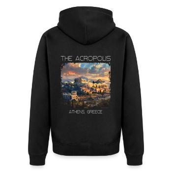 Die Akropolis - Unisex Premium Bio Zip Hoodie - Schwarz - Hinten - Nico (187cm)