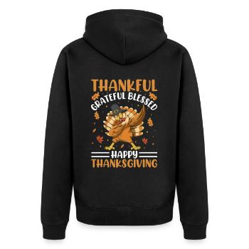 Trruthahn Thanksgiving Funny Design - Unisex Premium Organic Zip Hoodie - black - Back - Nico (187cm)