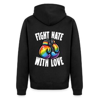 Fight Hate With Love Rainbow Boxing Gloves - Unisex Premium Organic Zip Hoodie - black - Back - Nico (187cm)