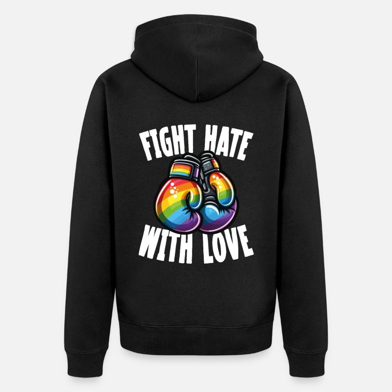 Bekämpfe Hass Mit Liebe Regenbogen-boxhandschuhe - Unisex Premium Bio Zip Hoodie - Schwarz