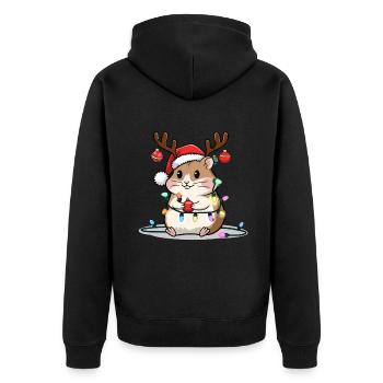 Süße Hamster Weihnachten Illustration Für - Unisex Premium Bio Zip Hoodie - Schwarz - Hinten - Nico (187cm)