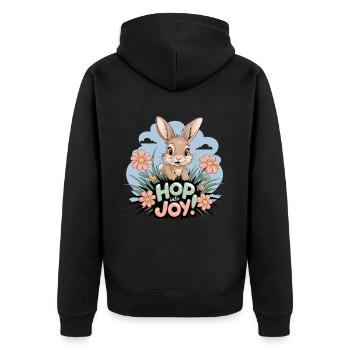 Hop Joy Bunny Pâques, un plaisir mignon pour tout le monde - Veste à capuche bio Premium Unisexe - noir - Dos - Nico (187cm)