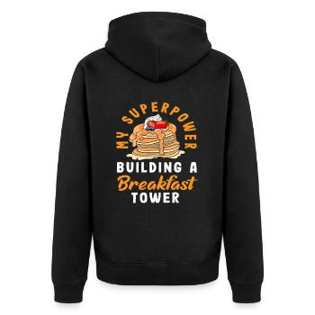 Crêpes My Superpower Breakfast Tower - Veste à capuche bio Premium Unisexe - noir - Dos - Nico (187cm)