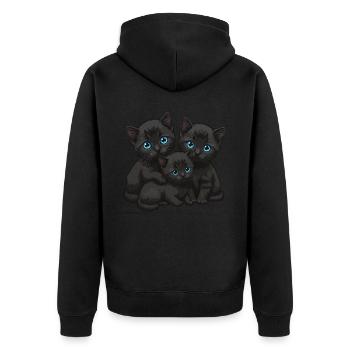 Blaue Augen Drei Katzen - Unisex Premium Bio Zip Hoodie - Schwarz - Hinten - Nico (187cm)