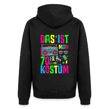 Das ist mein 70er Jahre Kostüm - Unisex Premium Bio Zip Hoodie - Schwarz - Hinten - Nico (187cm)